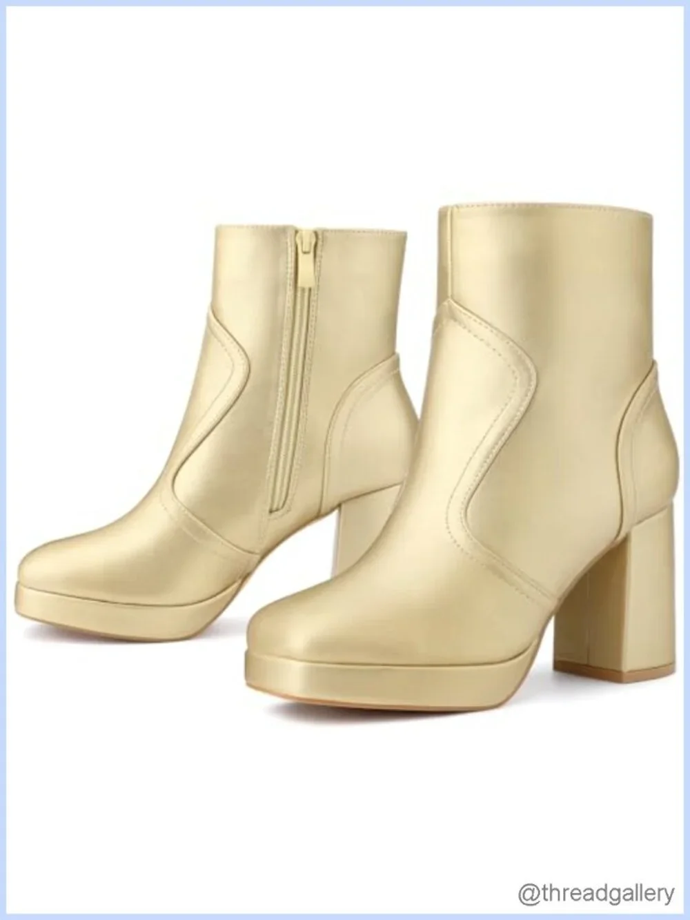 Squared Toe Platform Chunky Heels Ankle Boots Faux Leather